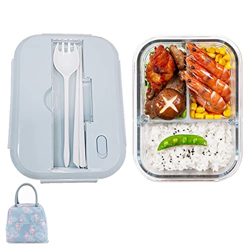 DUUKOA Glass Bento Box Lunch Box with Lunch Bag 3 Compartment Glass...