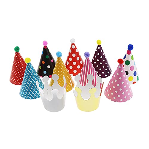 11pcs Pet Birthday Party Cone Paper Hats with Colorful Patterns for...