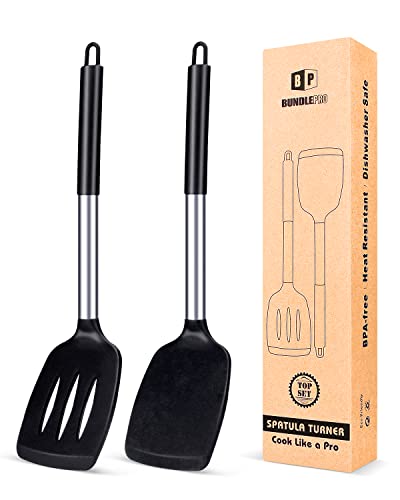 Pack of 2 Silicone Solid Turner ,Non Stick Slotted Kitchen Spatulas...