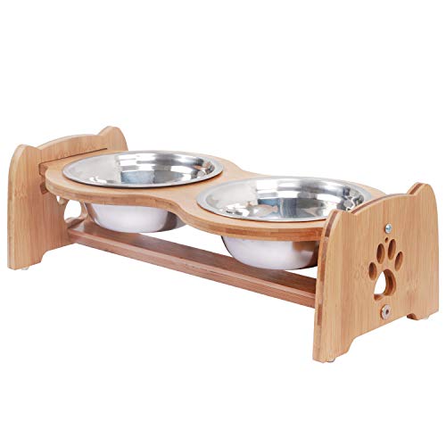 X-ZONE PET Raised Pet Bowls for Cats and Dogs, Adjustable Bamboo El...