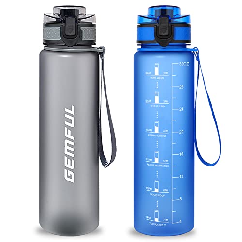 Sports Water Bottles 32oz Motivational Drink Bottle 1 Litre with St...