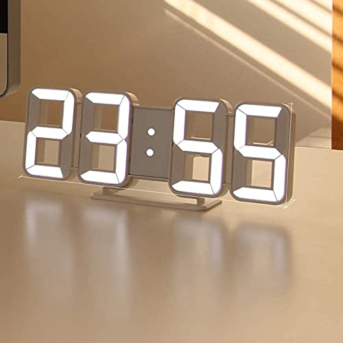 3D Large Desk Clock Digital White Long-Life LED Alarm Smart Electri...