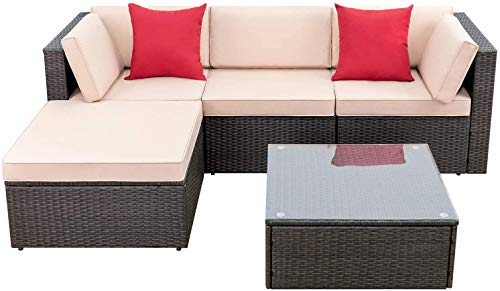 Devoko 5 Pieces Patio Furniture Sets All Weather Outdoor Sectional ...