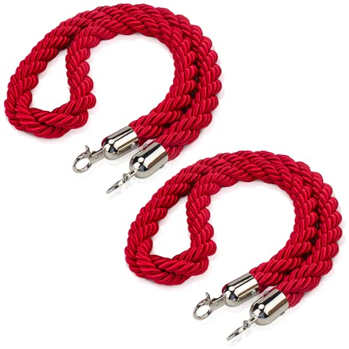 2 Pack 5 Feet Stanchion Hemp Braided Rope with Silver Plated Hooks,...