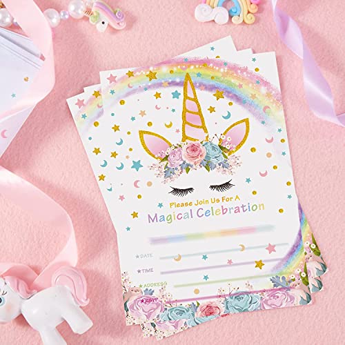 manqianxun Magical Unicorn Party Invitations with Envelopes for Kid...