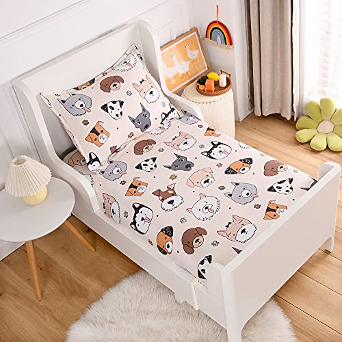 KWLOVER Soft Bed Fitted Sheet and Pillowcases Set,Doggy Printed Bed...