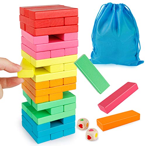 Coogam Wooden Blocks Stacking Game with Storage Bag, Colorful Toppl...