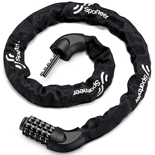 Bicycle Chain Lock, Sportneer High Security 5-Digit Resettable Comb...