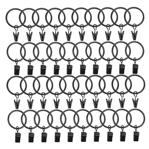 40 Pack Metal Curtain Rings with Clips Black Decorative Drapery Rus...