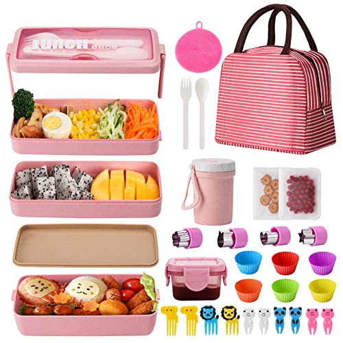 30 PCs Bento Box Lunch Box Kit, Japanese Lunch Box Set 3-in-1 Compa...