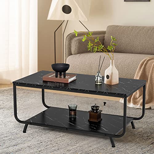 Giantex Marble Coffee Table, Modern Faux Marble Top Coffee Table w ...