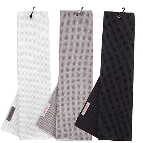 Golf Towel 16 x 21 Tri-fold Microfiber Waffle with Carabiner Clip...