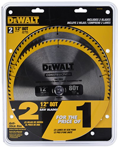 DEWALT 12-Inch Miter Saw Blade, 80-Tooth, 2-Pack (DW3128P5D80I), Ye...