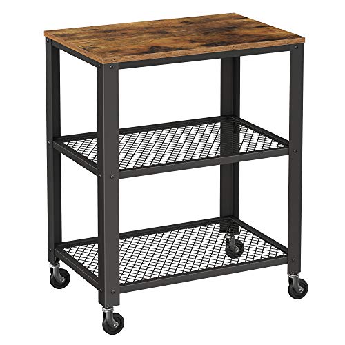 VASAGLE Serving Cart Trolley, Industrial Kitchen Rolling Utility Ca...