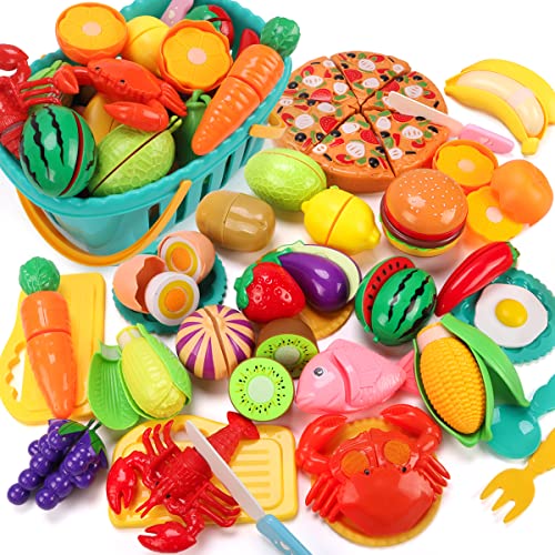 KaeKid Cutting Play Food Toys for Kids Kitchen, Pretend Role Play T...